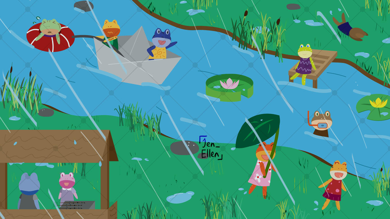 A Rainy Day by the River Creek (Vector Art)